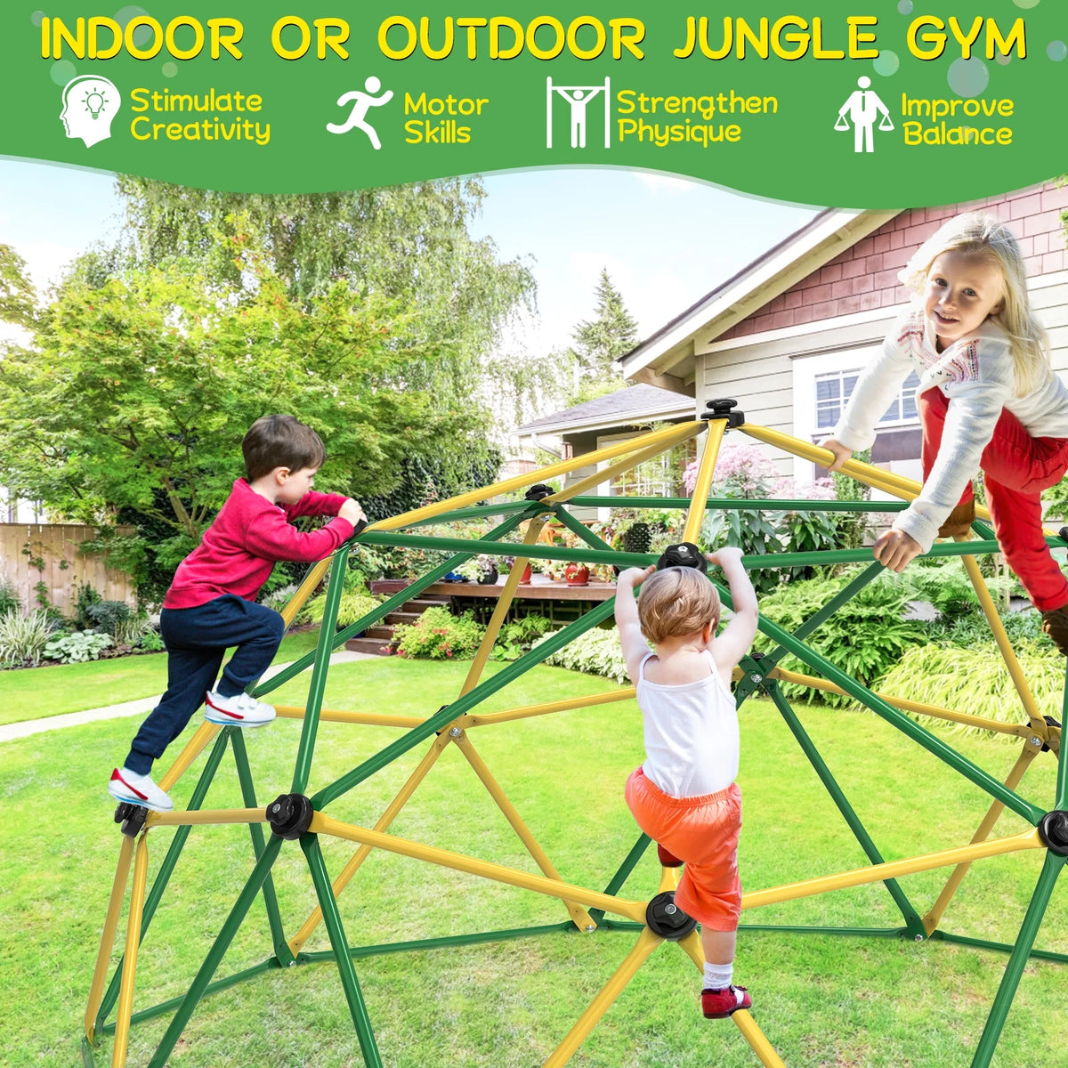 Yellow+Green 10FT Climbing Dome with Hammock B980102