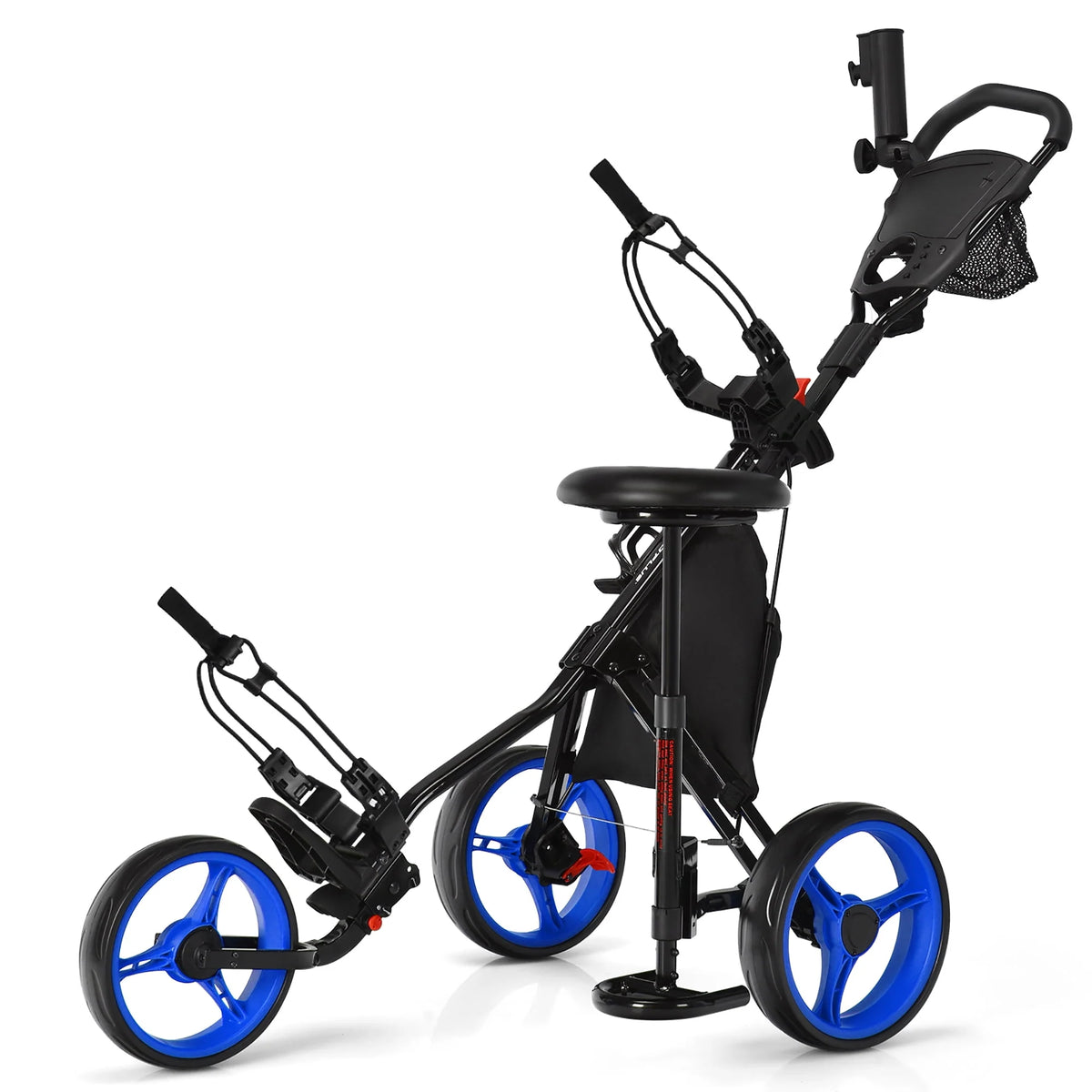 Folding 3 Wheels Golf Push Cart with Seat Blue P74565