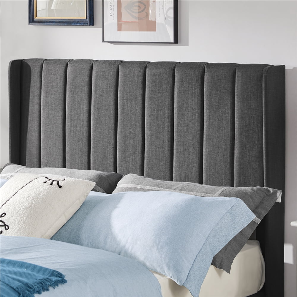 Full Dark Gray Wingback Bed with Tufted Headboard Y9483