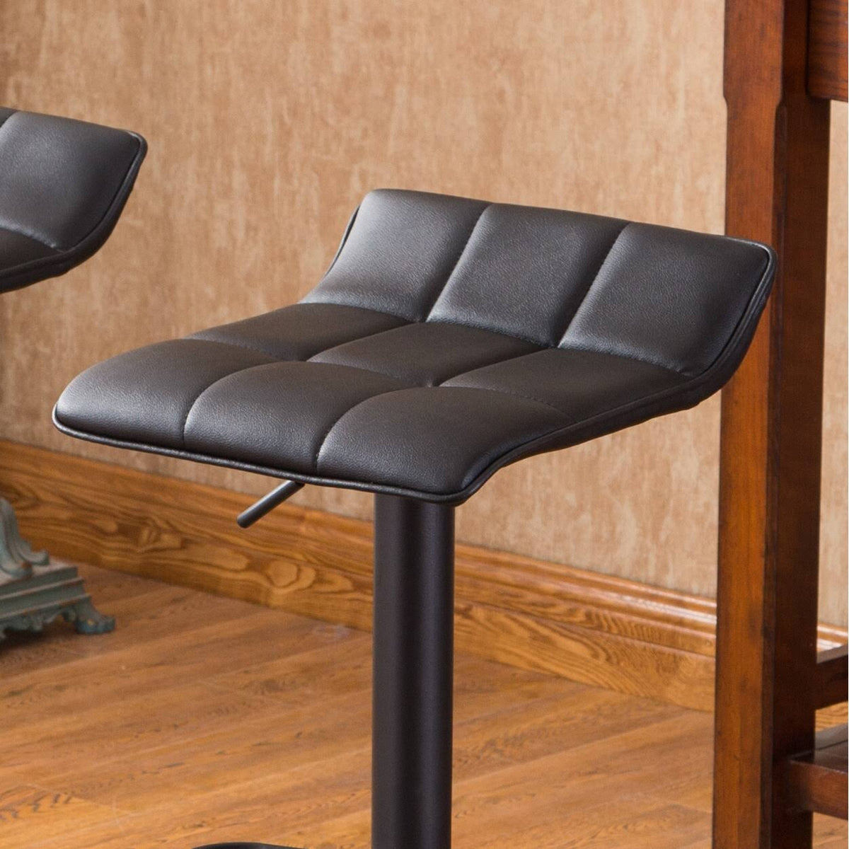 Black Metal Bar Table with 2 Swivel Bonded Leather Stools W98986