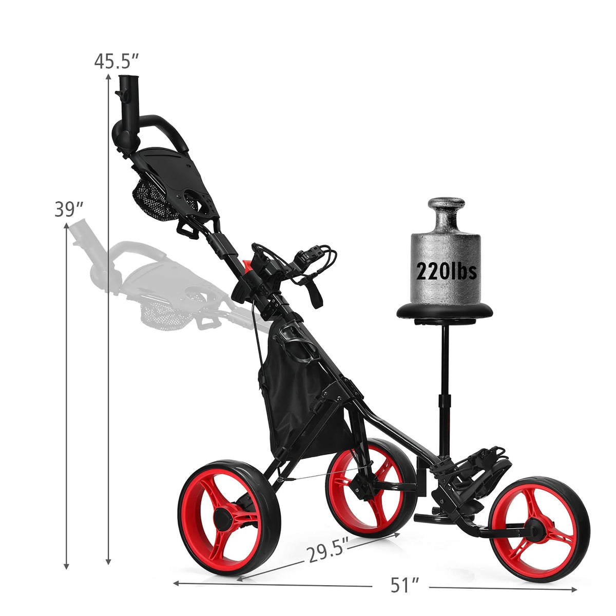 Folding 3 Wheels Golf Push Cart with Seat Blue P74565