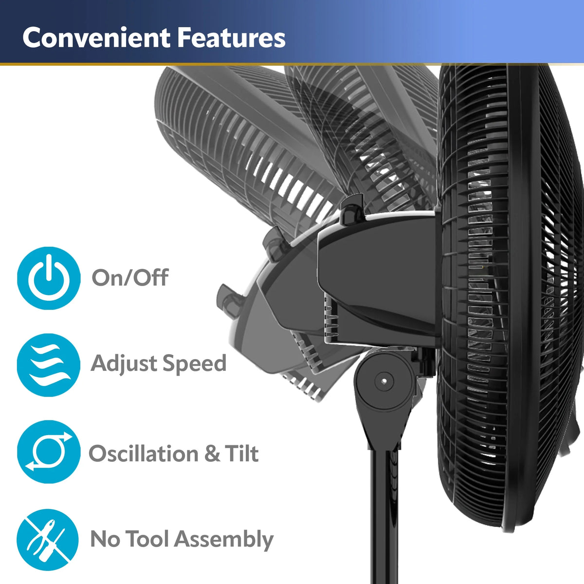 16 Oscillating Adjustable Pedestal Fan with 3-Speeds, Black S8532