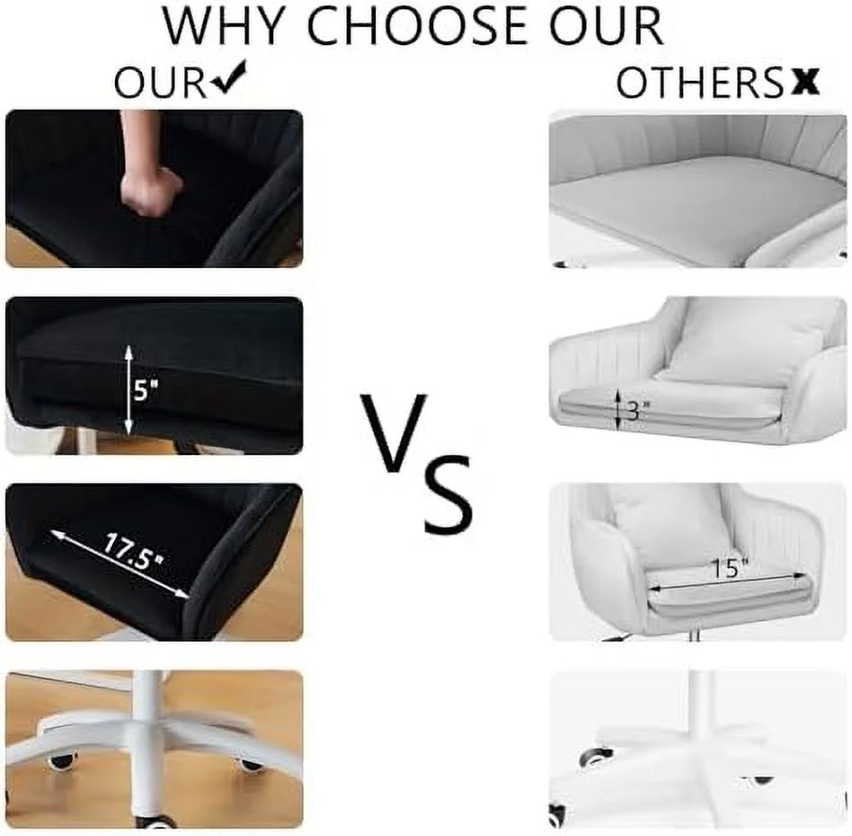 White Velvet Desk Chair with Wheels U71550