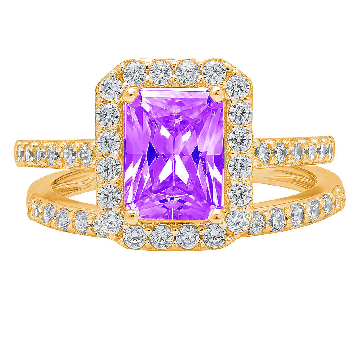 Emerald Cut Purple Amethyst 18k Yellow Gold Ring K304