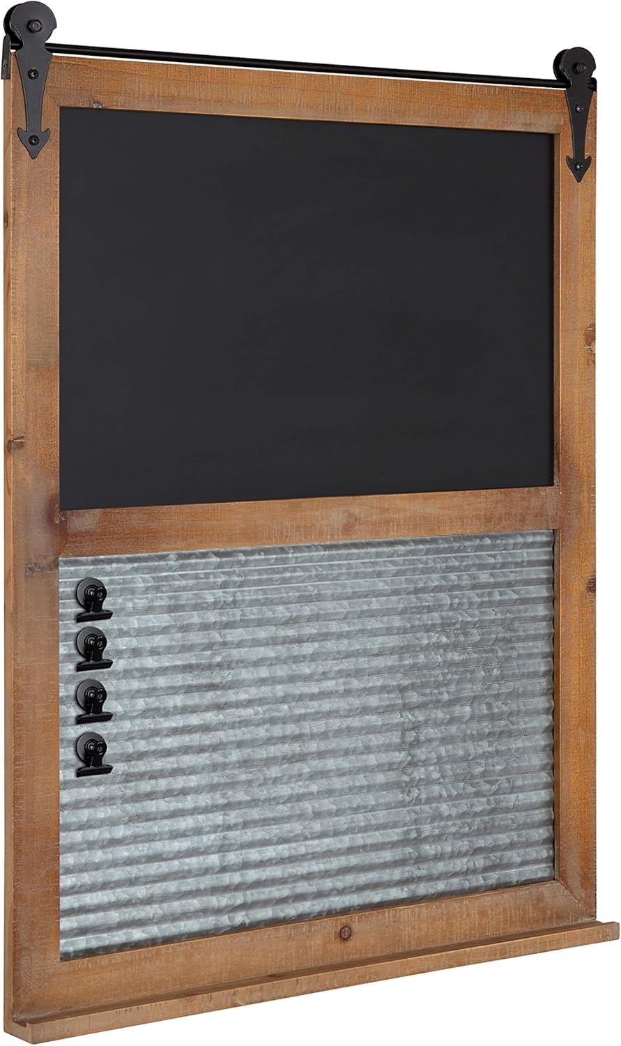 Rustic White Wood Framed Multi-Use Organizer with Chalkboard and Magnetic Memo Area N433