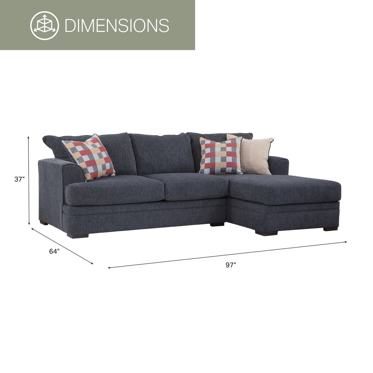 Charcoal Two Piece Sectional Sofa with Three Throw Pillows E98417