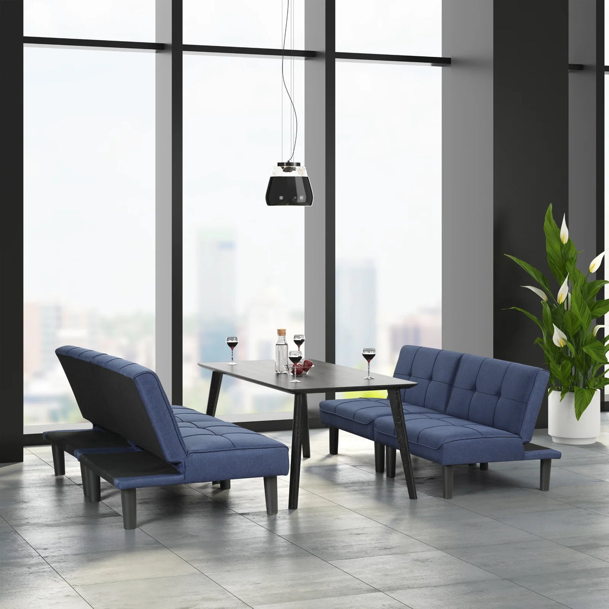 Dark Blue Fabric Convertible Futon Sofa Bed E6135
