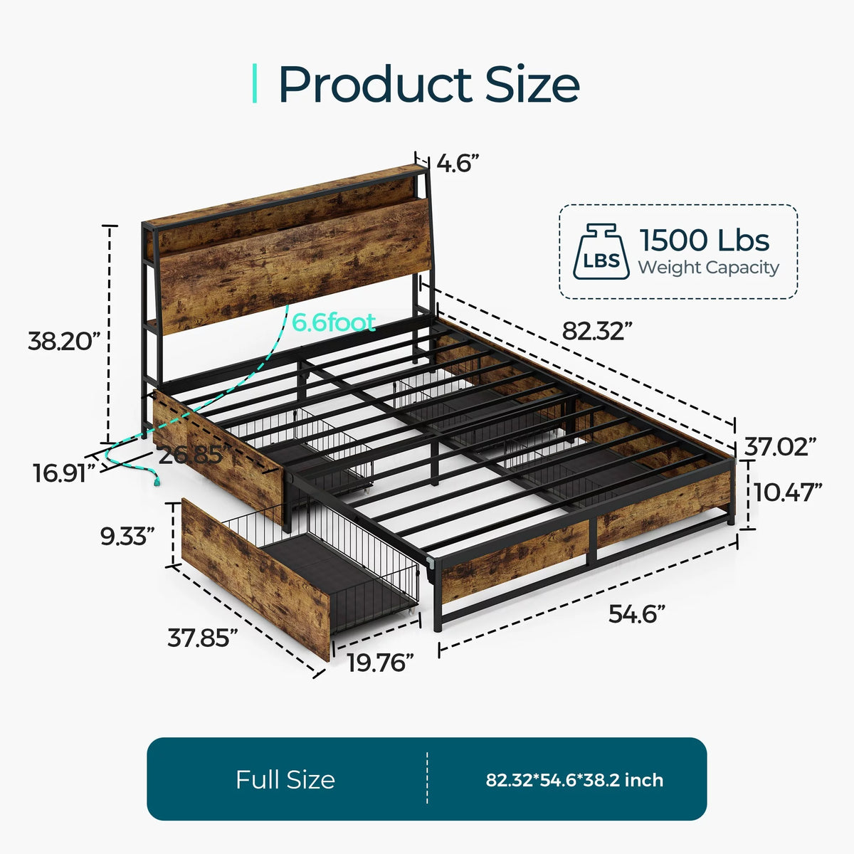 Full Size Platform Bed Frame with Storage Headboard and 4 Storage Drawers B486963