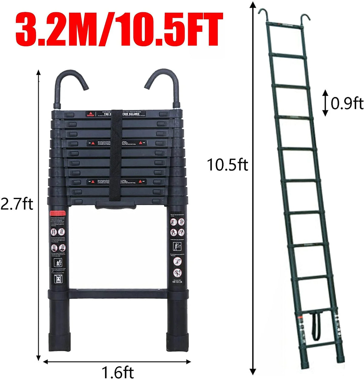 3.2 m Telescopic Ladder with Removable Hook V686