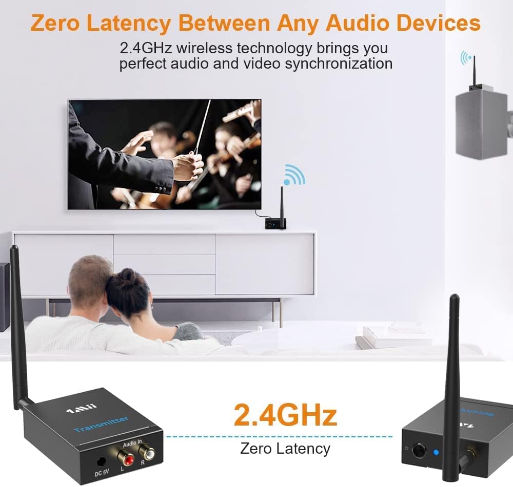 Wireless Transmitter Receiver Audio, 2.4GHz Long Range Audio Transmitter and Receiver Low Delay, RCA Out/in 320ft G86595