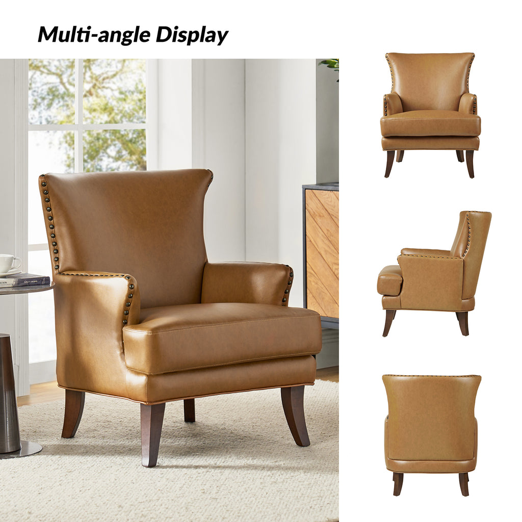 Camel Leather Upholstered Accent Chair Wood Leg X277894