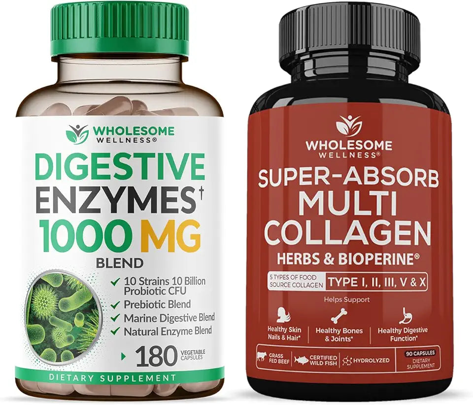 Digestive Enzymes 1000MG Prebiotics Probiotics Multi Collagen Pills Bundle G55145
