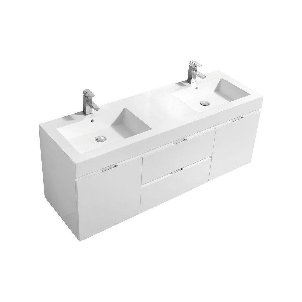60 in. Double Sink Wall Mount High Gloss White Bathroom Vanity M4906