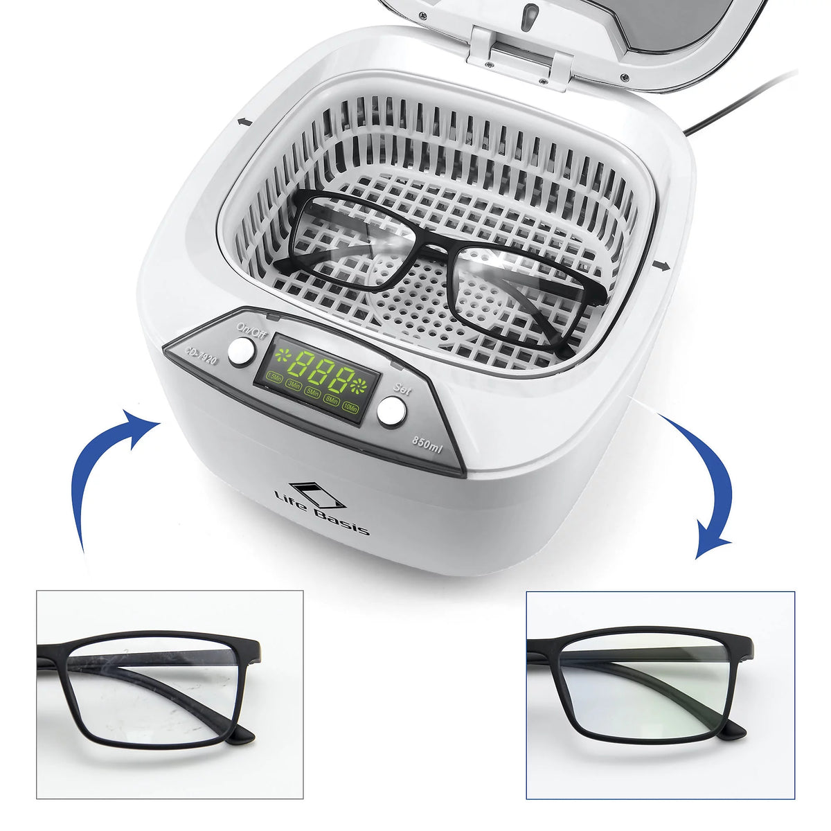 850ml Ultrasonic Jewelry Cleaner with 5 Digital Timer J6776