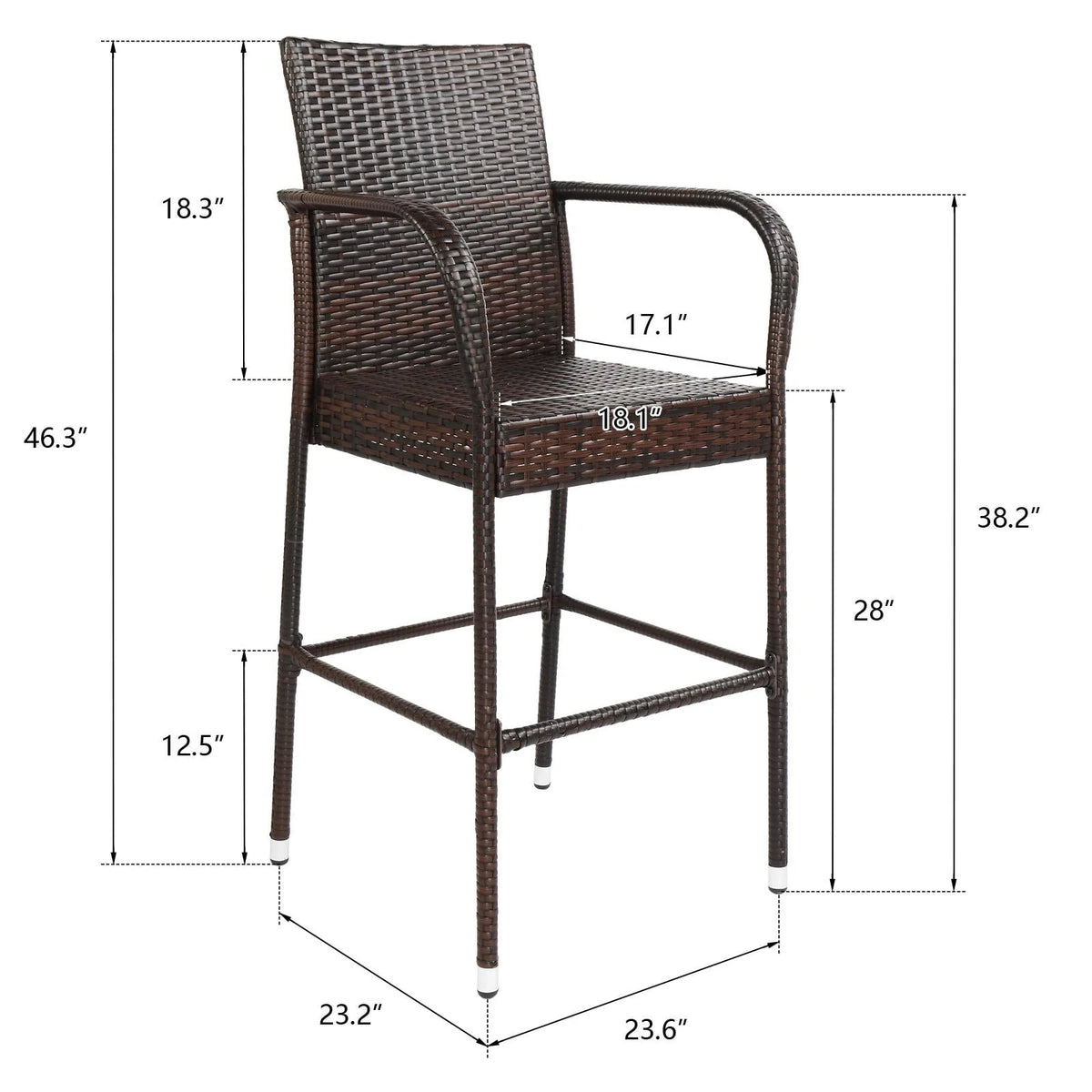 Brown Gradient Wicker Rattan Bar Stools with Footrest T780