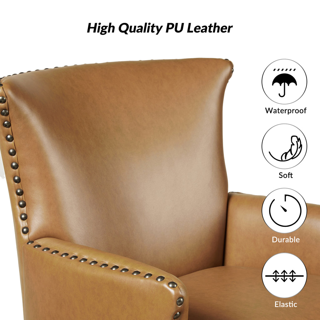 Camel Leather Upholstered Accent Chair Wood Leg X277894