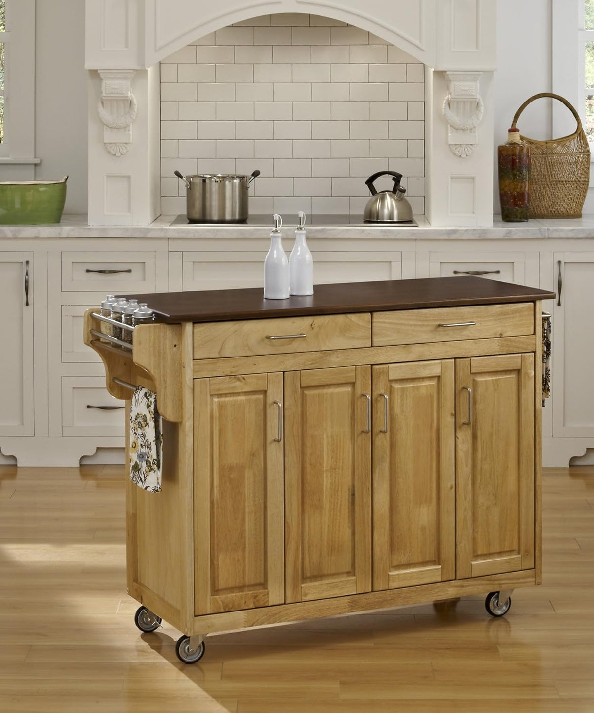 4 Door Cabinet Kitchen Cart with Cherry Top T810