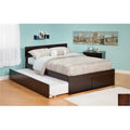 Twin Bed with Flat Panel Foot Board and Trundle Bed Antique Walnut X54523