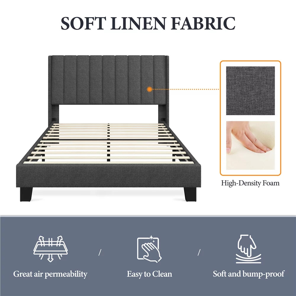 Full Dark Gray Wingback Bed with Tufted Headboard Y9483