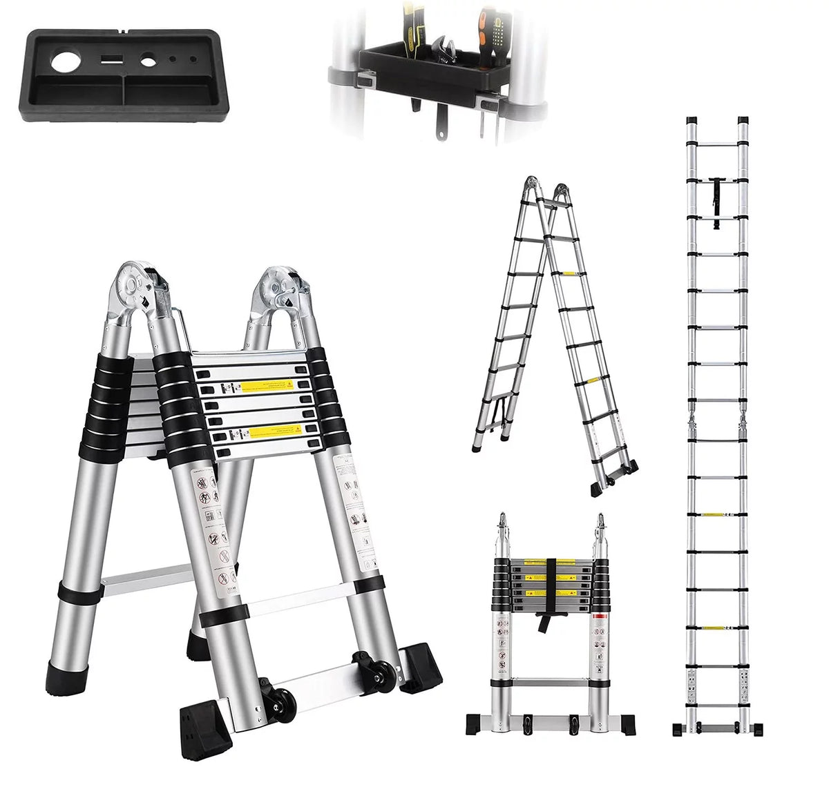 16.5FT Aluminum Telescoping Extension Ladder with Wheels 330lb Capacity Z583820