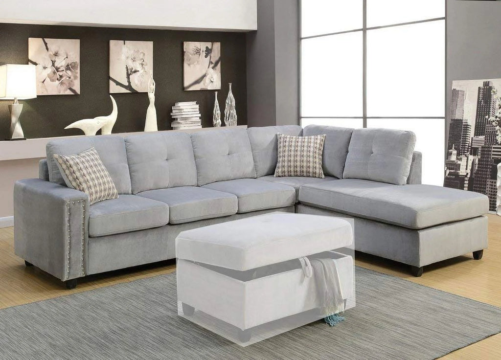 Gray Velvet Sectional Sofa O826