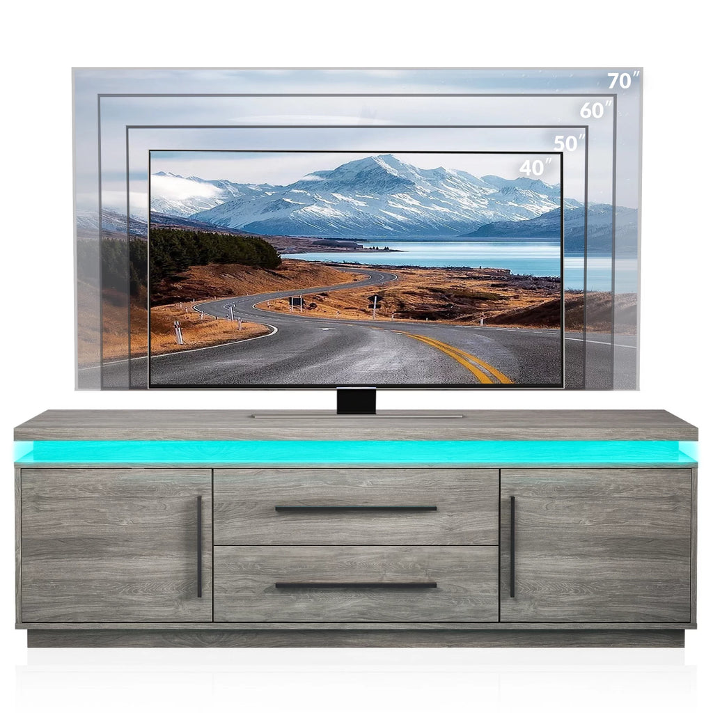 67" TV Stand with LED Lights and Cabinets V627