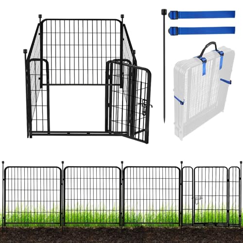 Black 48 in 8 Panels Heavy Duty Iron Metal Garden Fence with Gate W280