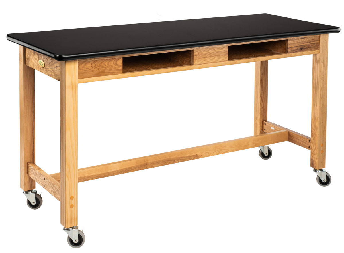 Solid Ash Wood Science Lab Table with HPL Top in Black H886969