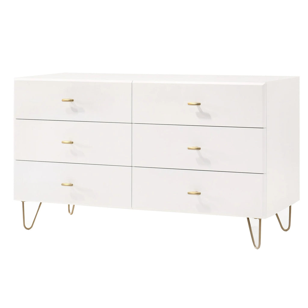 6 Drawer Wooden Dresser with Metal Hairpin Legs M81810