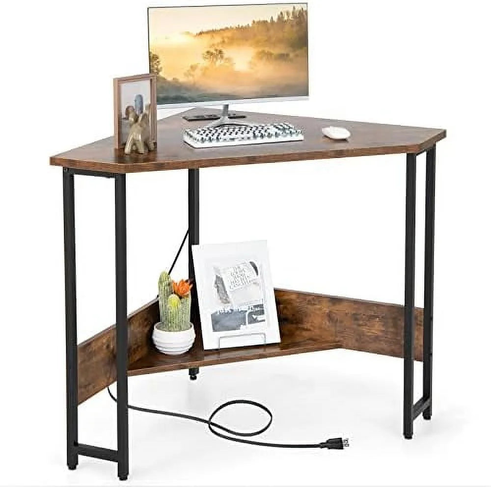 Corner Desk with Power Outlet Triangle Computer Desk U812312