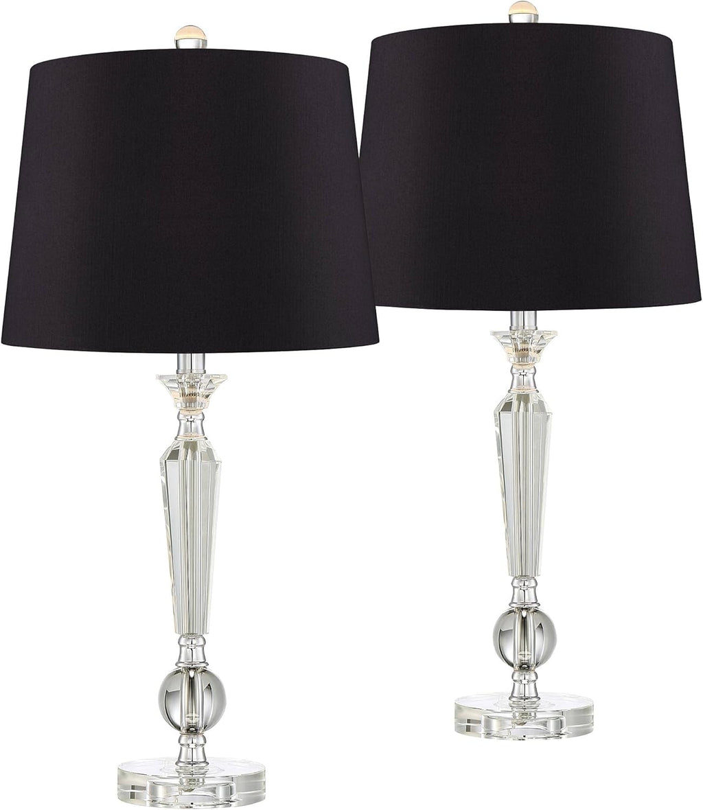 Set of 2 Clear Crystal Glass Table Lamps with Black Drum Shade W902404