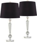 Set of 2 Clear Crystal Glass Table Lamps with Black Drum Shade W902404