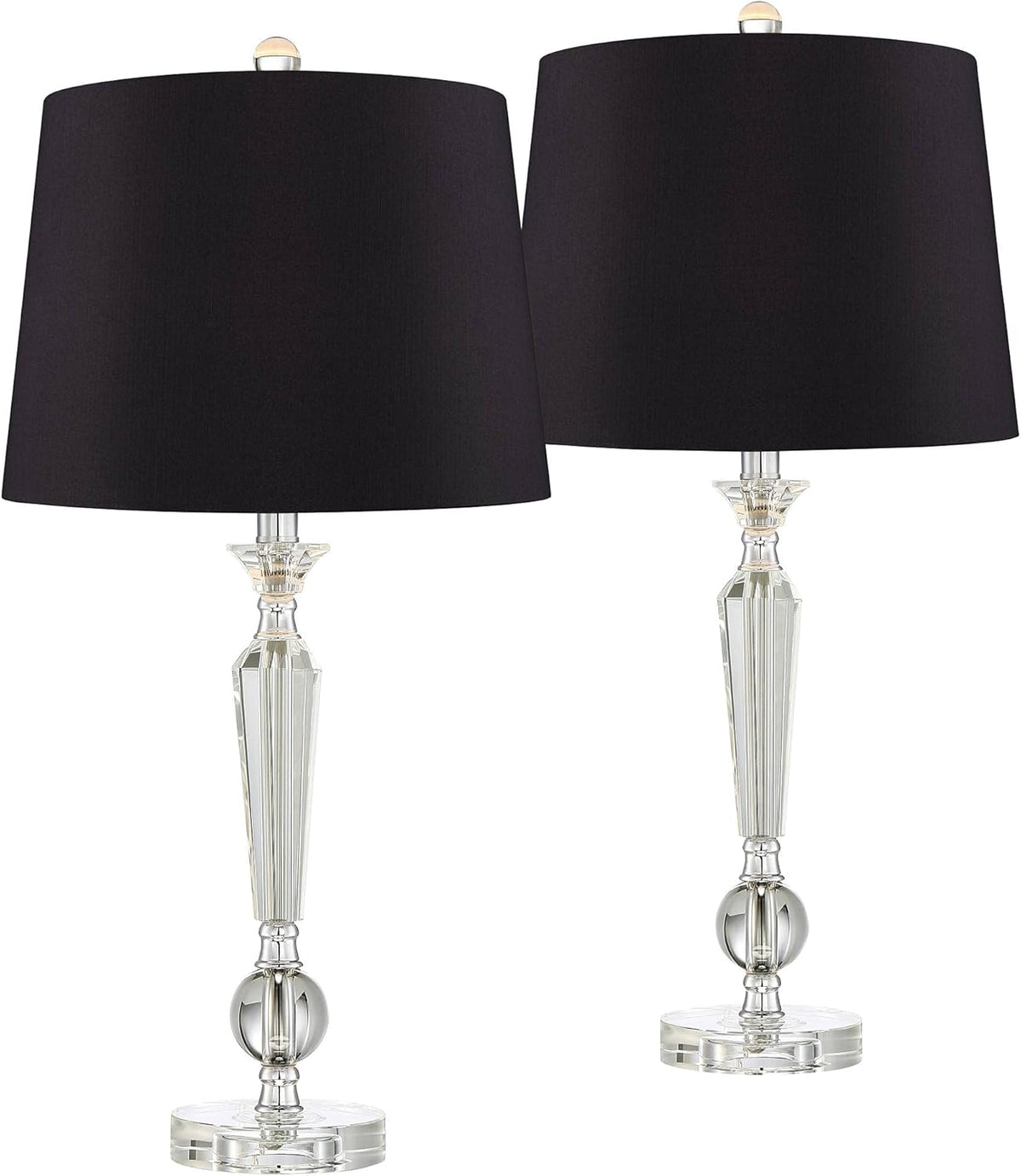 Set of 2 Clear Crystal Glass Table Lamps with Black Drum Shade W902404