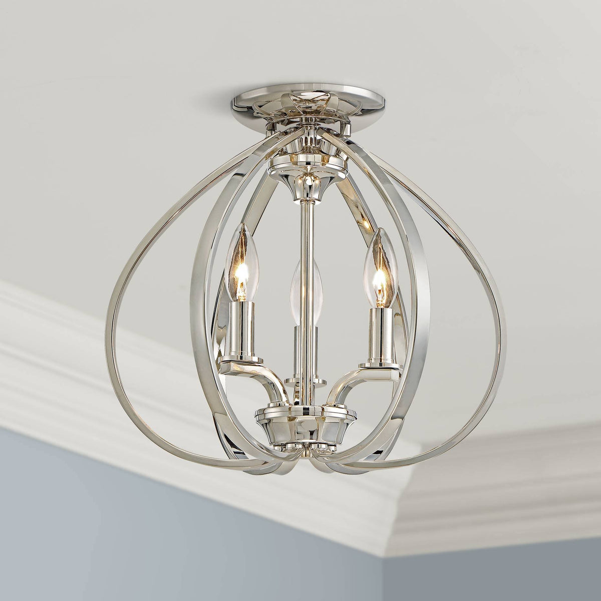 Polished Nickel 3 Light Semi Flush Mount L971