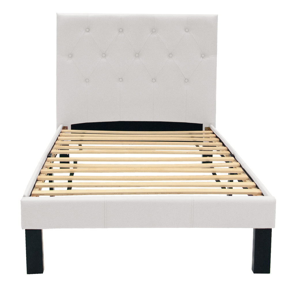 White Faux Leather Upholstered Twin Size Bed with Tufted Headboard J928100