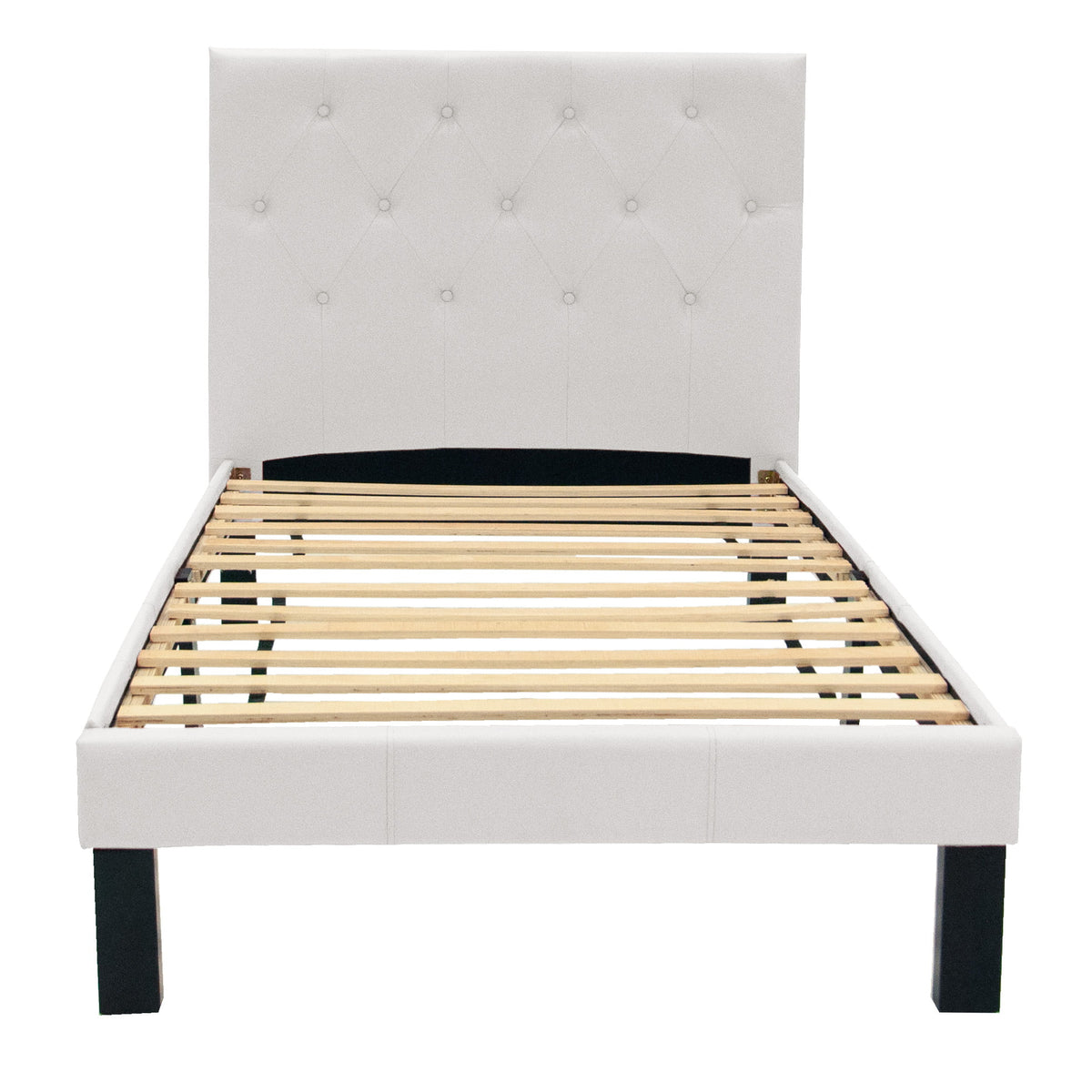 White Faux Leather Upholstered Twin Size Bed with Tufted Headboard J928100