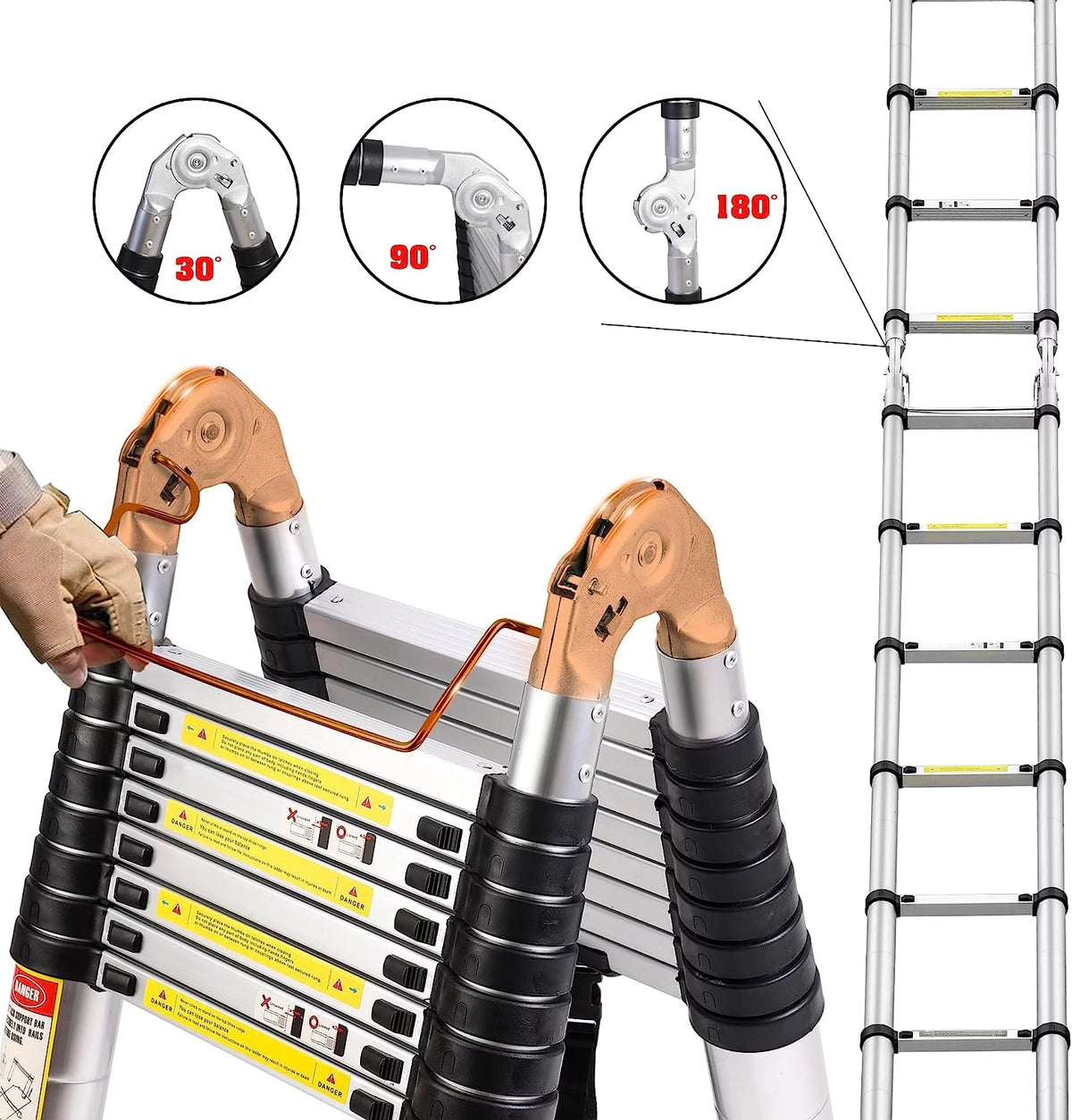 16.5FT Aluminum Telescoping Extension Ladder with Wheels 330lb Capacity Z583820