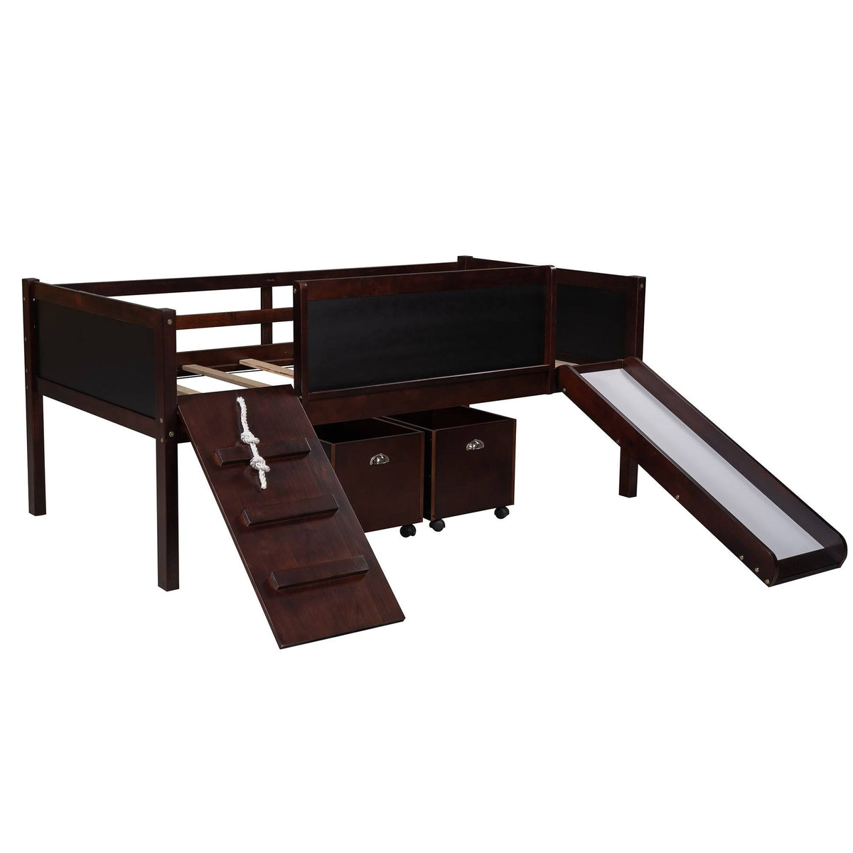 Espresso Pine Wood Twin Loft Bed with 2 Storage Boxes S642837