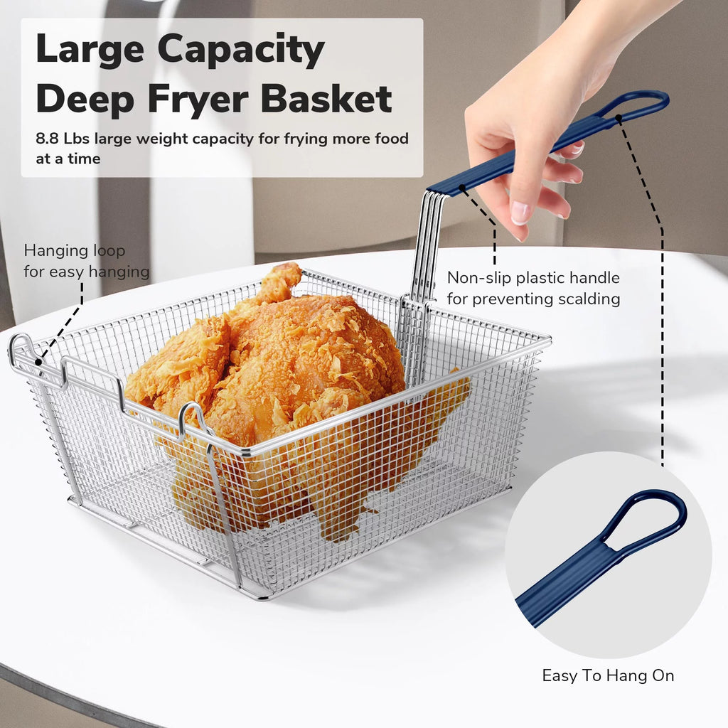 Commercial Deep Fryer Basket 8.8 Lbs Large Capacity with Non-slip Handle T965