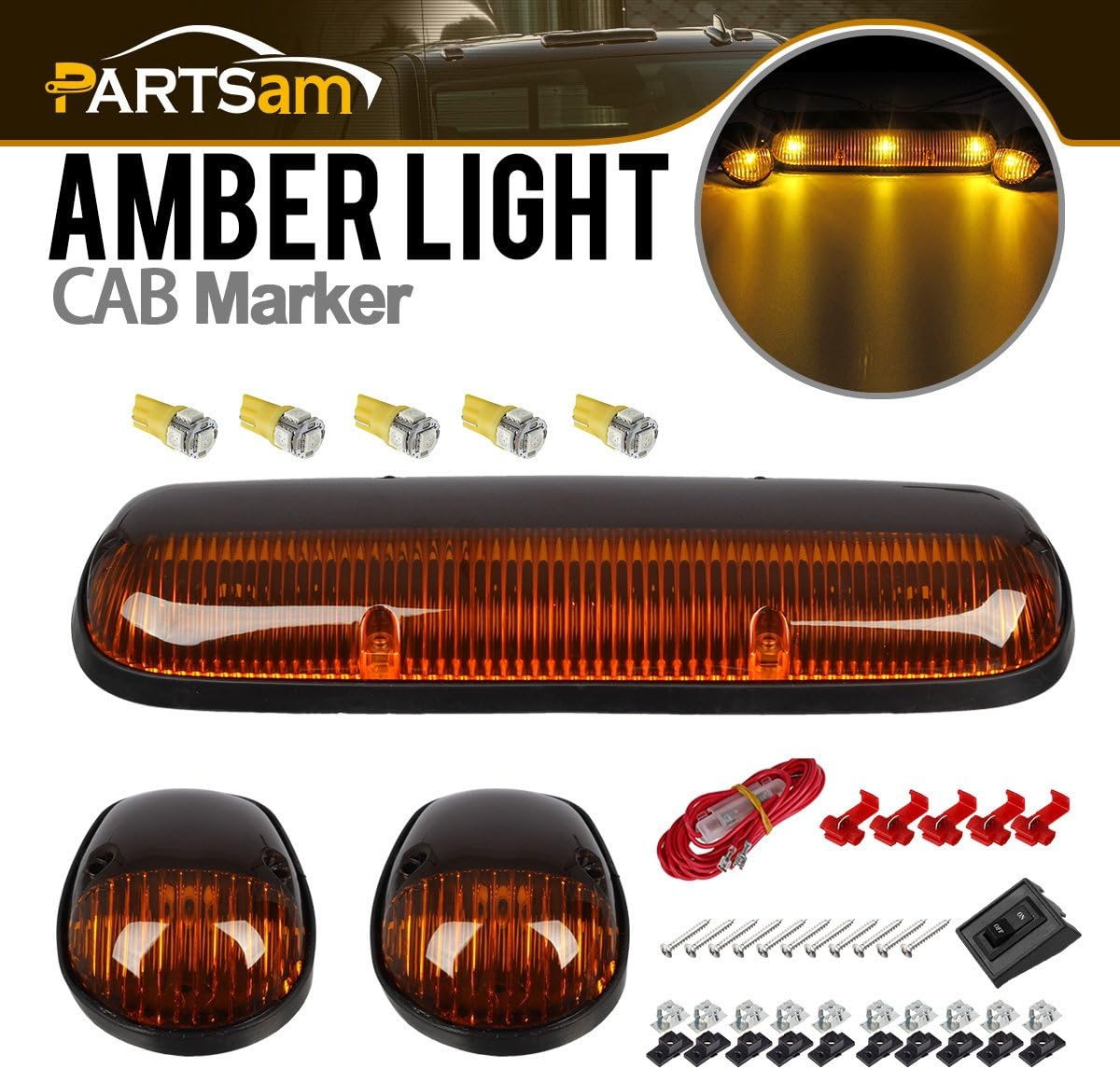 3PCS Amber Cab Roof Running Marker Lights with 5xT10 5050 Amber LEDs I278123