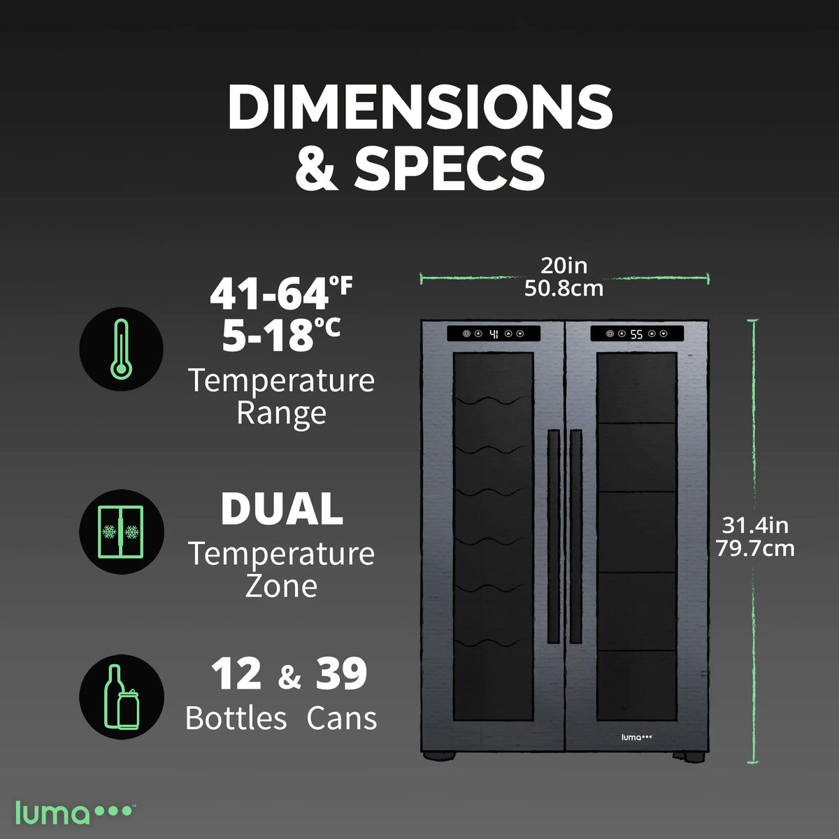12 Bottle & 39 Can Dual Temperature Zones Wine Cooler Refrigerator K2398