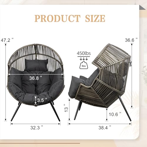 Oversized Beige Wicker Egg Chair with Cushion A403789