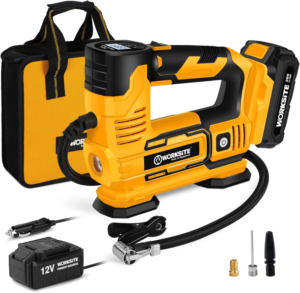 Tire Inflator Air Compressor Portable, 20V Cordless Tire Pump 150 PSI with Digital Pressure Gauge, Rechargeable Li-ion Battery and 12V Car Power Adapter Pack of 2 Q3320