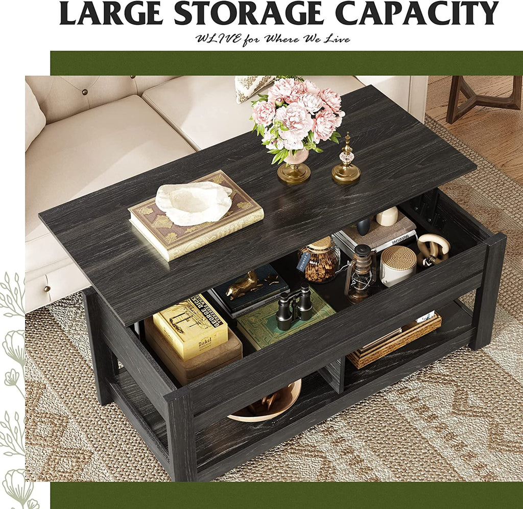 Black Lift Top Wooden Coffee Table with Hidden Storage C417328