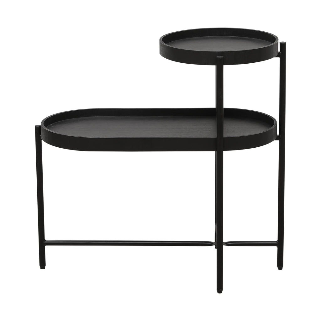 Black 2-Tier Side Table with Storage Y822