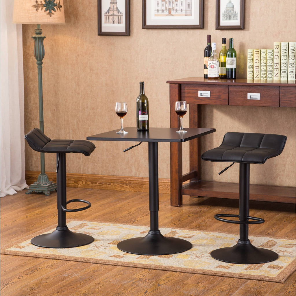 Black Metal Bar Table with 2 Swivel Bonded Leather Stools W98986