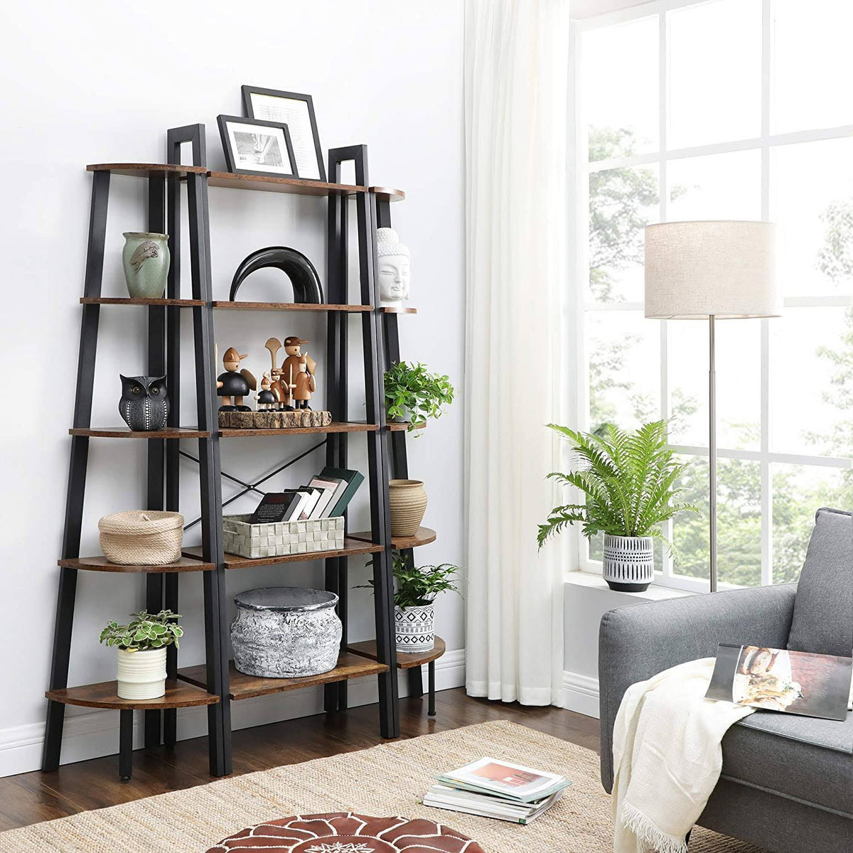 5-Tier Corner Bookcase with Metal Frame W403630