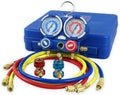 A/C Manifold Gauge Set R134a Refrigeration Kit Brass 4FT w/Case, 1/4 SAE Fittings C985925