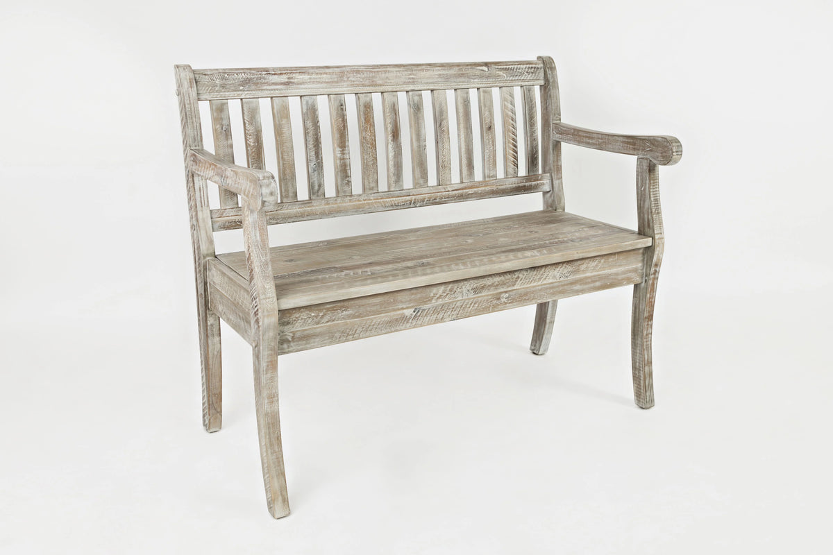Rustic Distressed Acacia Storage Bench O414018