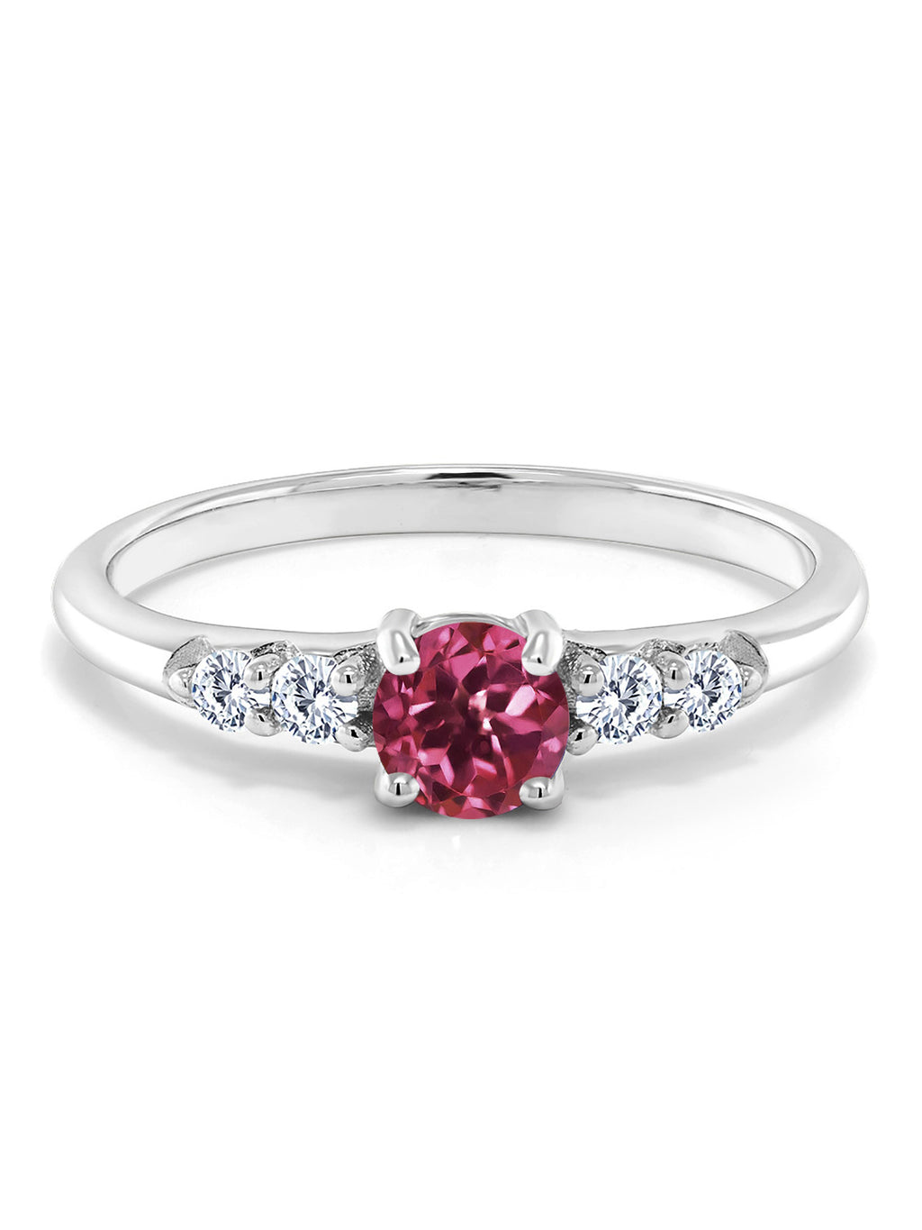 0.65 Ct Round Pink Tourmaline Lab Grown Diamond 925 Sterling Silver Ring B58072
